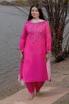 Buy_The Home Affair_Pink Cotton, Jacquard, Chiffon Embroidery Round Neck Kurta Set _at_Aza_Fashions