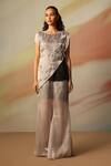 Shop_Vanshika Agarwal Label_Black And Silver Satin Georgette Pant Set _at_Aza_Fashions