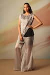 Buy_Vanshika Agarwal Label_Black And Silver Satin Georgette Pant Set _at_Aza_Fashions