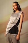 Buy_Vanshika Agarwal Label_Black And Silver Satin Georgette Pant Set _Online_at_Aza_Fashions