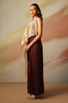 Vanshika Agarwal Label_Beige Brown Satin Georgette Skirt Set _Online_at_Aza_Fashions
