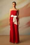 Buy_Vanshika Agarwal Label_Red Double Georgette Pant Set _at_Aza_Fashions