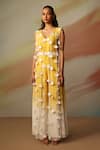 Buy_Vanshika Agarwal Label_White And Yellow Georgette Jumpsuit _Online_at_Aza_Fashions