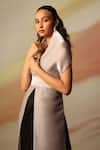 Buy_Vanshika Agarwal Label_Black Satin, Georgette, Organza V-neck Midi Dress _Online_at_Aza_Fashions
