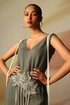 Shop_Vanshika Agarwal Label_Olive Green Designer Jumpsuit Set _Online_at_Aza_Fashions