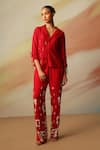 Buy_Vanshika Agarwal Label_Red Double Georgette Blazer Pant Set _at_Aza_Fashions