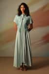 Buy_Vanshika Agarwal Label_Sky Blue Maxi Dress And Jacket Set _at_Aza_Fashions