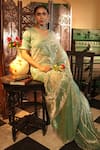 Midushi Bajoria_Teal Gold Silk Tissue Saree Set _Online_at_Aza_Fashions