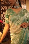 Buy_Midushi Bajoria_Teal Gold Silk Tissue Saree Set 