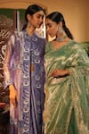 Shop_Midushi Bajoria_Teal Gold Silk Tissue Saree Set 