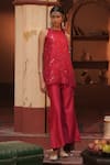 Buy_Midushi Bajoria_Red Silk Chanderi Tunic And Pant Set _Online_at_Aza_Fashions