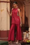 Midushi Bajoria_Red Silk Chanderi Tunic And Pant Set _at_Aza_Fashions