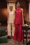 Buy_Midushi Bajoria_Red Silk Chanderi Tunic And Pant Set 