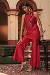 Shop_Midushi Bajoria_Red Silk Chanderi Tunic And Pant Set _at_Aza_Fashions