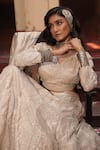 Midushi Bajoria_Silver Silk Tissue Classic Lehenga Set _Online_at_Aza_Fashions