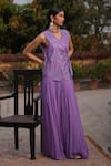 Buy_Midushi Bajoria_Purple Georgette Silk Fusion Lehenga Set _Online_at_Aza_Fashions