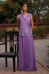 Shop_Midushi Bajoria_Purple Georgette Silk Fusion Lehenga Set 