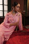 Buy_Midushi Bajoria_Pink Silk Chanderi Kurta Pant Set _Online_at_Aza_Fashions