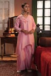 Midushi Bajoria_Pink Silk Chanderi Kurta Pant Set _at_Aza_Fashions