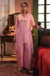Shop_Midushi Bajoria_Pink Silk Chanderi Kurta Pant Set _at_Aza_Fashions