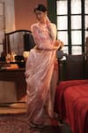 Shop_Midushi Bajoria_Designer Salmon Pink Tissue Saree Set _at_Aza_Fashions