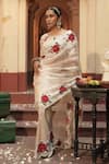Shop_Midushi Bajoria_Designer Silver Saree With Floral Embroidery _Online_at_Aza_Fashions