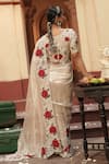 Shop_Midushi Bajoria_Designer Silver Saree With Floral Embroidery _at_Aza_Fashions