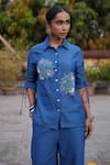 Buy_Midushi Bajoria_Embroidered Blue Silk Chanderi Pant Set _Online_at_Aza_Fashions