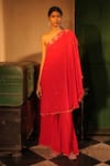 Midushi Bajoria_Red Georgette Tunic And Sharara Set _Online_at_Aza_Fashions