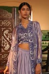 Midushi Bajoria_Purple Satin Jacket And Draped Skirt Set _Online_at_Aza_Fashions