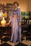 Shop_Midushi Bajoria_Purple Satin Jacket And Draped Skirt Set _Online_at_Aza_Fashions