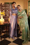 Buy_Midushi Bajoria_Purple Satin Jacket And Draped Skirt Set 