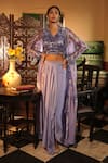 Shop_Midushi Bajoria_Purple Satin Jacket And Draped Skirt Set _at_Aza_Fashions