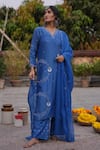 Shop_Midushi Bajoria_Royal Blue Silk Chanderi Kurta Set _Online_at_Aza_Fashions