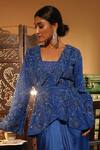 Buy_Midushi Bajoria_Blue Designer Peplum Top And Draped Skirt Set _Online_at_Aza_Fashions