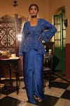 Buy_Midushi Bajoria_Blue Designer Peplum Top And Draped Skirt Set _at_Aza_Fashions