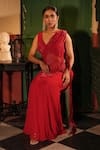 Midushi Bajoria_Red Designer Pre-draped Saree And Blouse Set _Online_at_Aza_Fashions
