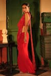 Buy_Midushi Bajoria_Red Designer Pre-draped Saree And Blouse Set _Online_at_Aza_Fashions