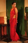 Shop_Midushi Bajoria_Red Designer Pre-draped Saree And Blouse Set _Online_at_Aza_Fashions