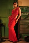 Shop_Midushi Bajoria_Red Designer Pre-draped Saree And Blouse Set _at_Aza_Fashions