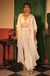 Shop_Midushi Bajoria_Off White Floral Cape And Sharara Set _at_Aza_Fashions
