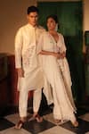Midushi Bajoria_Off White Embroidered Bundi Kurta Pant Set _Online_at_Aza_Fashions