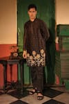 Buy_Midushi Bajoria_Black Embroidered Silk Chanderi Kurta Set _Online_at_Aza_Fashions