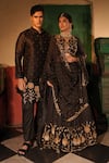 Shop_Midushi Bajoria_Black Embroidered Silk Chanderi Kurta Set 