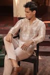 Buy_Midushi Bajoria_Silver Embroidered Silk Tissue Kurta Set _Online_at_Aza_Fashions