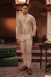 Midushi Bajoria_Silver Embroidered Silk Tissue Kurta Set _at_Aza_Fashions
