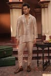 Buy_Midushi Bajoria_Silver Embroidered Silk Tissue Kurta Set _at_Aza_Fashions
