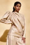 Buy_Echostudio_Gold Banarasi Silk Co-ord Set _Online_at_Aza_Fashions