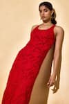 Echostudio_Red Moss Jacquard Viscose Dress _Online_at_Aza_Fashions