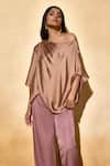 Buy_Echostudio_Brown Bronze Imported Satin Lara Top _at_Aza_Fashions